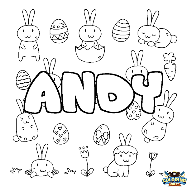 Coloring page first name ANDY - Easter background