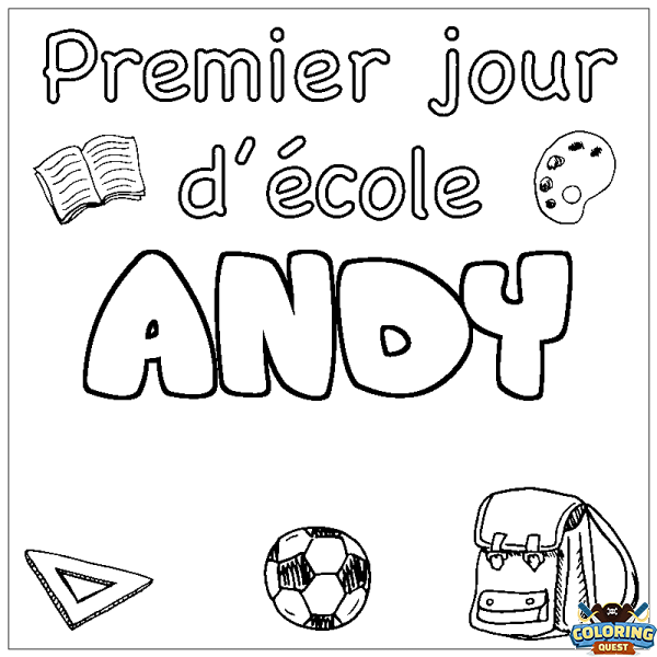 Coloring page first name ANDY - School First day background