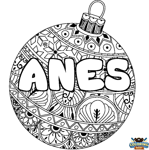 Coloring page first name ANES - Christmas tree bulb background