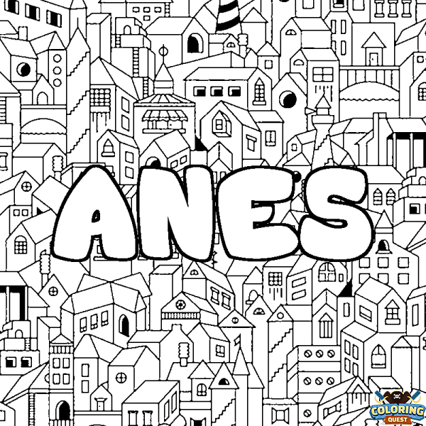 Coloring page first name ANES - City background