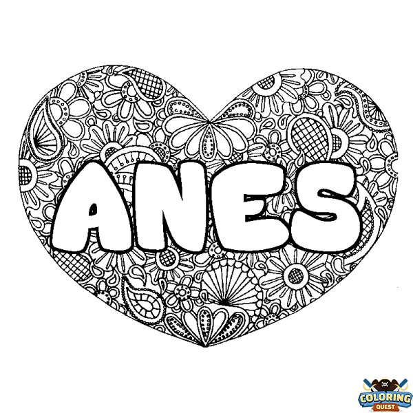 Coloring page first name ANES - Heart mandala background
