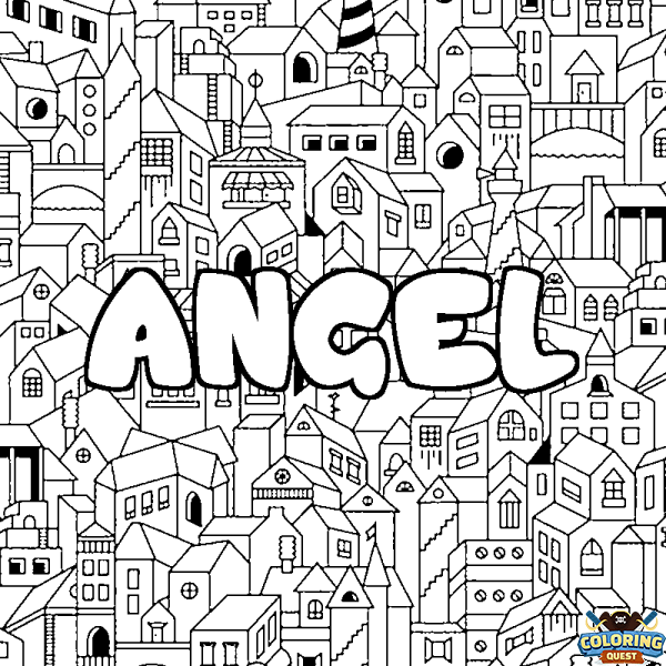 Coloring page first name ANGEL - City background