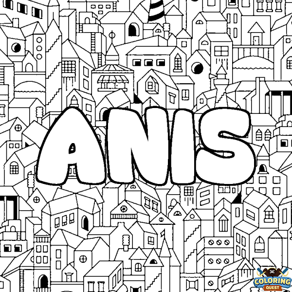 Coloring page first name ANIS - City background