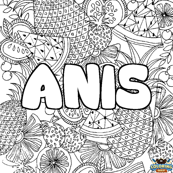 Coloring page first name ANIS - Fruits mandala background