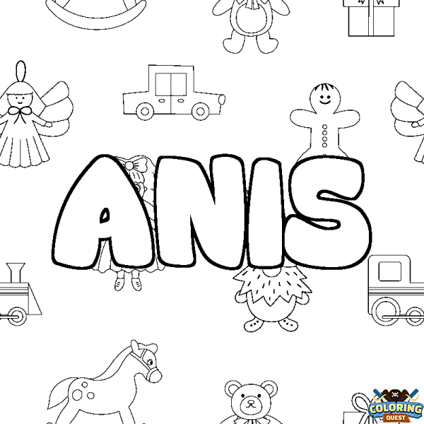 Coloring page first name ANIS - Toys background