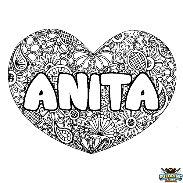 Coloring page first name ANITA - Heart mandala background