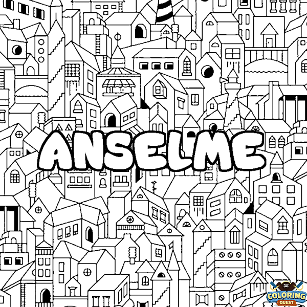 Coloring page first name ANSELME - City background