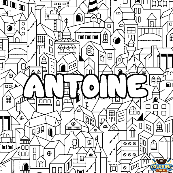Coloring page first name ANTOINE - City background