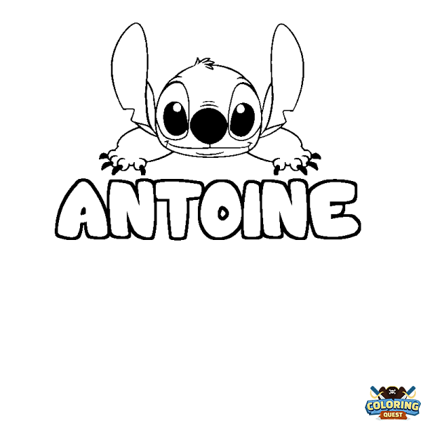 Coloring page first name ANTOINE - Stitch background