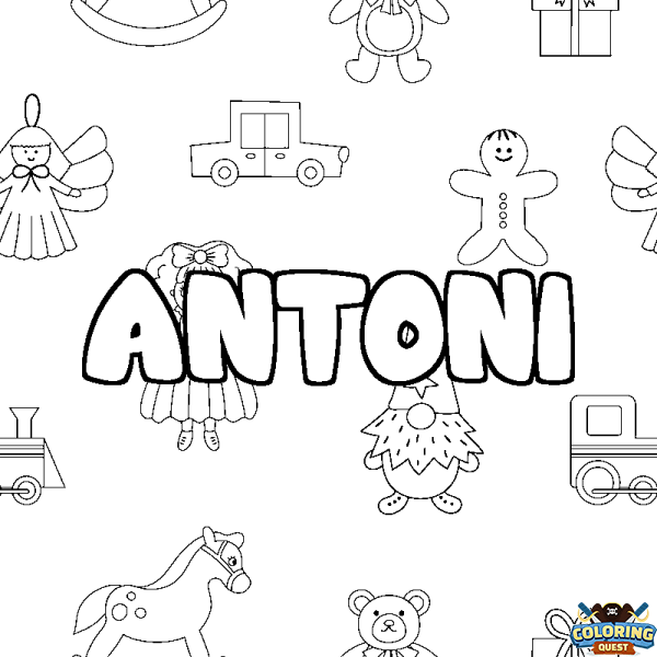 Coloring page first name ANTONI - Toys background