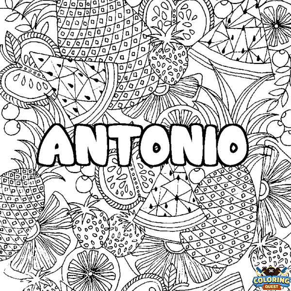 Coloring page first name ANTONIO - Fruits mandala background
