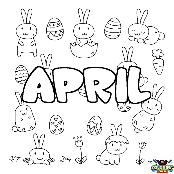 Coloring page first name APRIL - Easter background