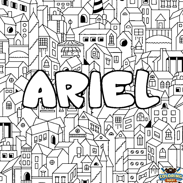 Coloring page first name ARIEL - City background