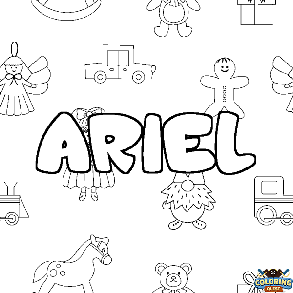 Coloring page first name ARIEL - Toys background