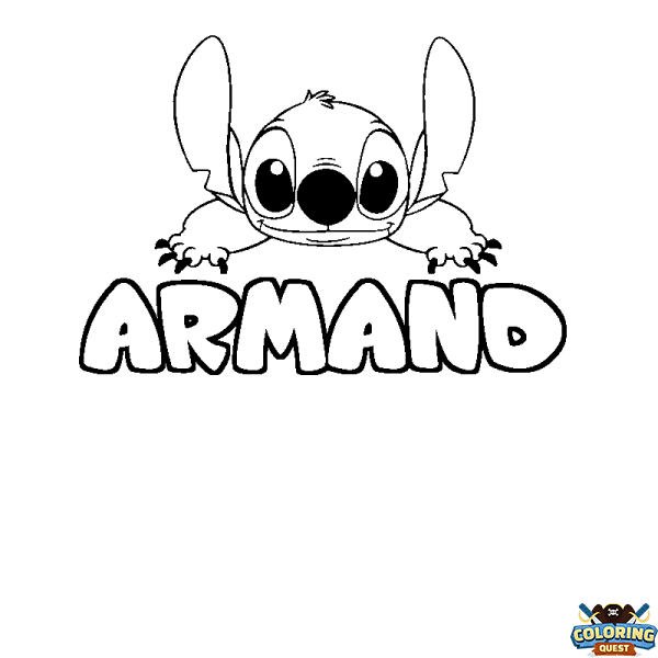 Coloring page first name ARMAND - Stitch background
