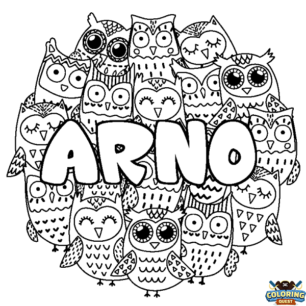 Coloring page first name ARNO - Owls background