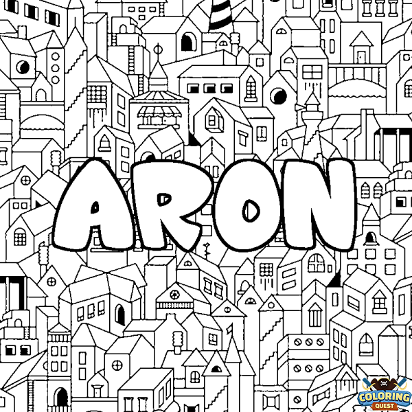 Coloring page first name ARON - City background