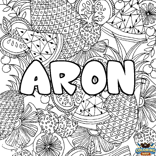 Coloring page first name ARON - Fruits mandala background