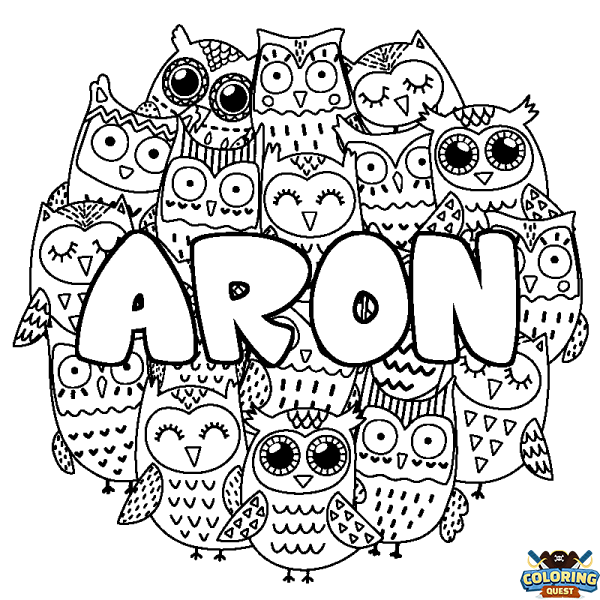 Coloring page first name ARON - Owls background