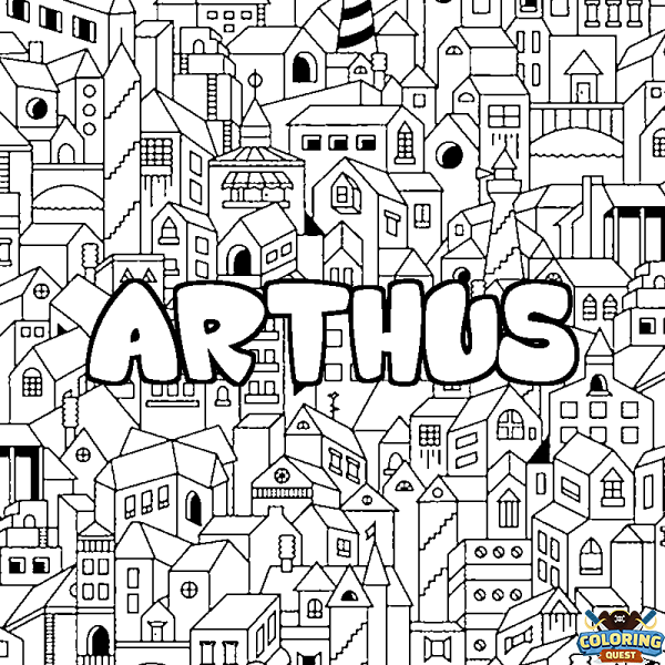 Coloring page first name ARTHUS - City background