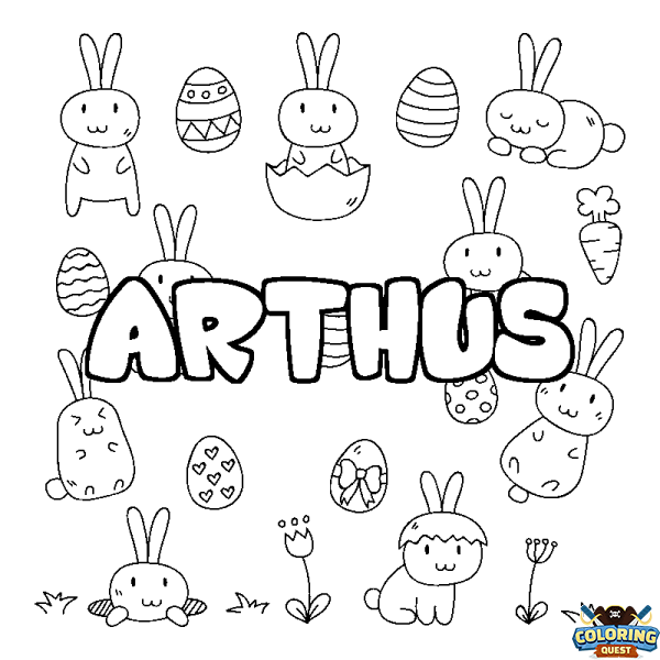 Coloring page first name ARTHUS - Easter background