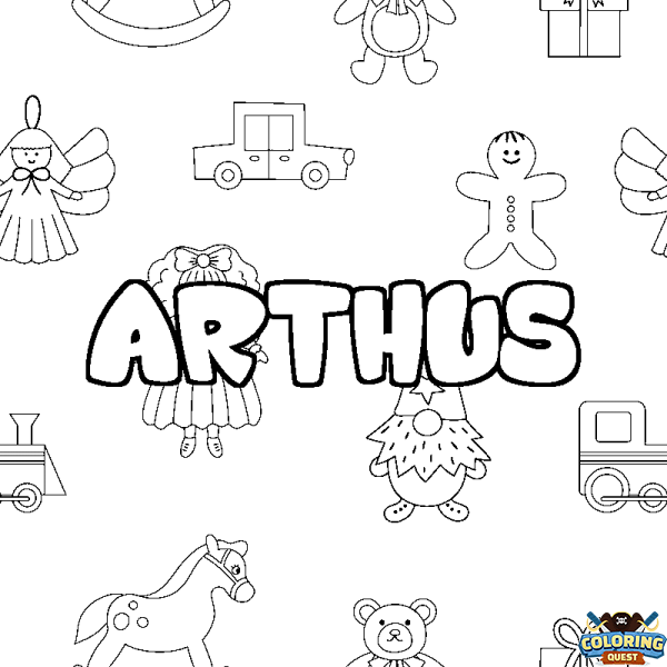 Coloring page first name ARTHUS - Toys background