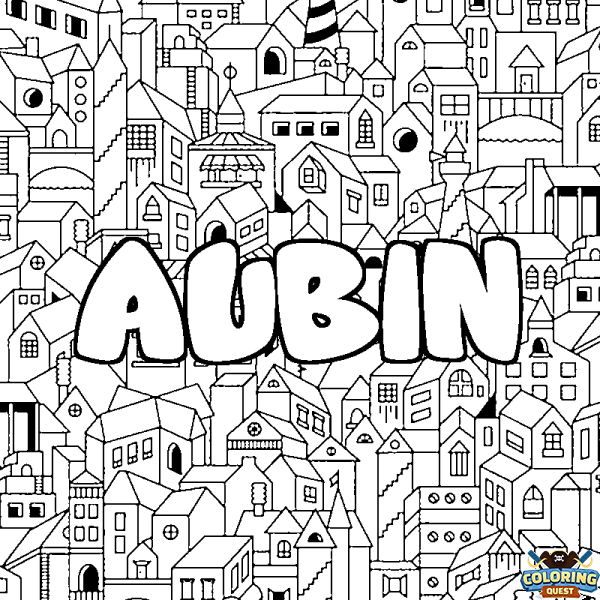 Coloring page first name AUBIN - City background