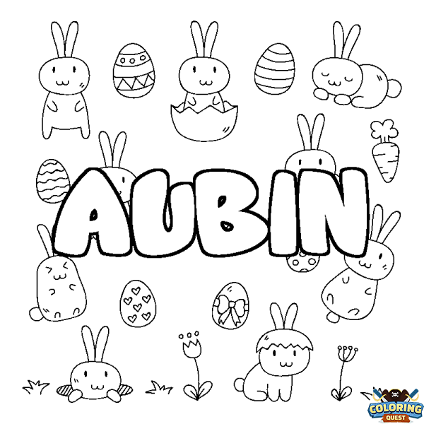 Coloring page first name AUBIN - Easter background