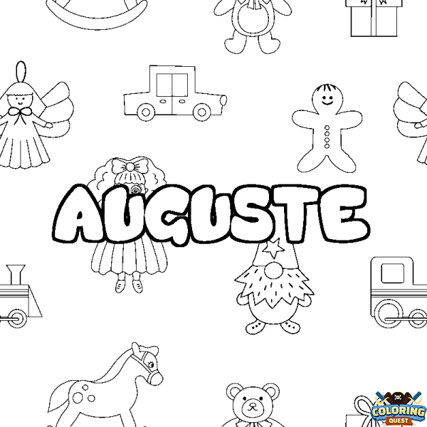 Coloring page first name AUGUSTE - Toys background