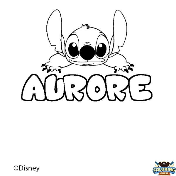 Coloring page first name AURORE - Stitch background
