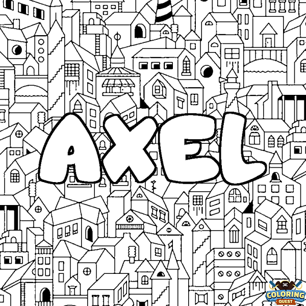 Coloring page first name AXEL - City background