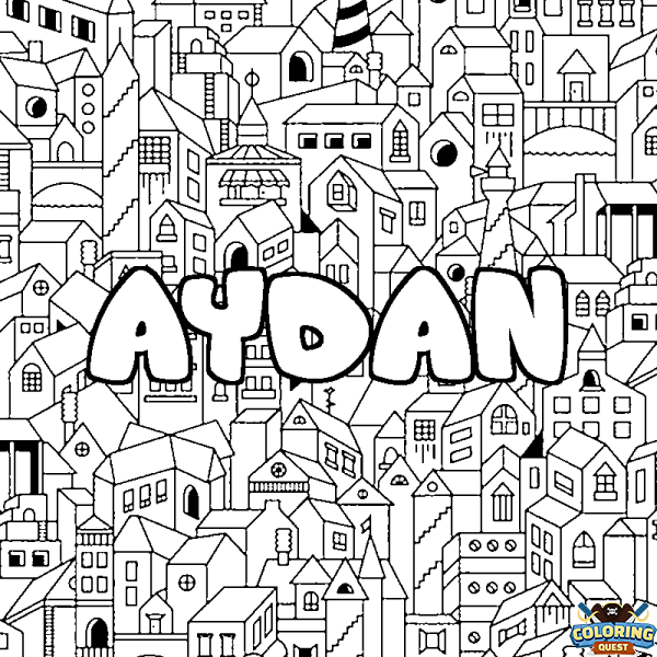 Coloring page first name AYDAN - City background