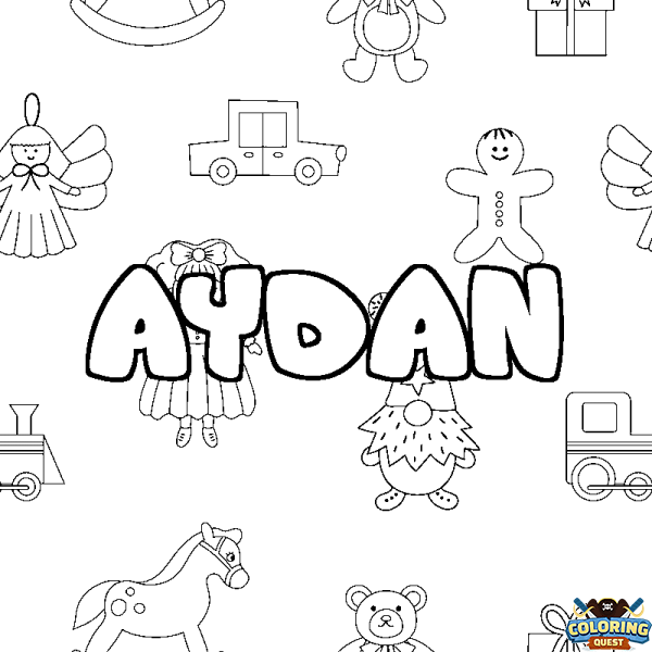 Coloring page first name AYDAN - Toys background