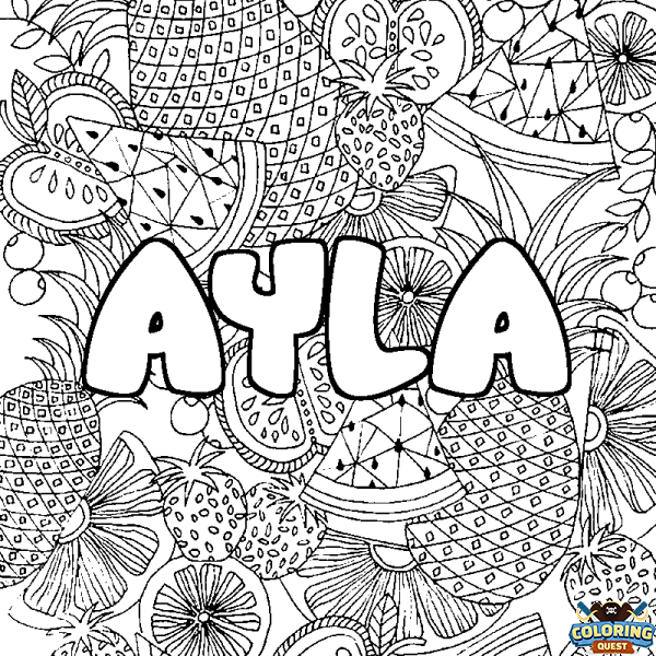 Coloring page first name AYLA - Fruits mandala background