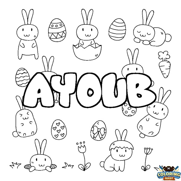 Coloring page first name AYOUB - Easter background