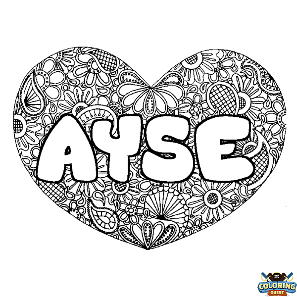 Coloring page first name AYSE - Heart mandala background