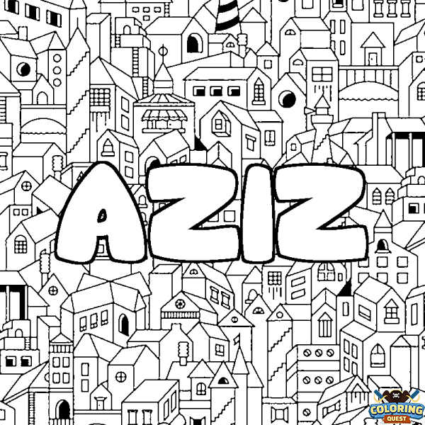 Coloring page first name AZIZ - City background