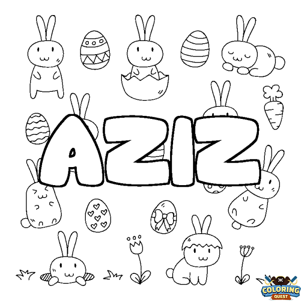 Coloring page first name AZIZ - Easter background