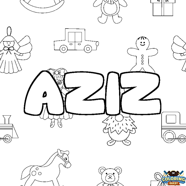 Coloring page first name AZIZ - Toys background