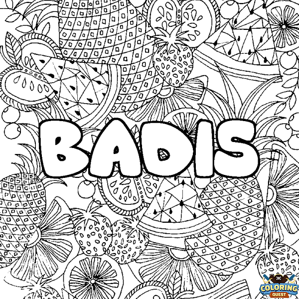 Coloring page first name BADIS - Fruits mandala background