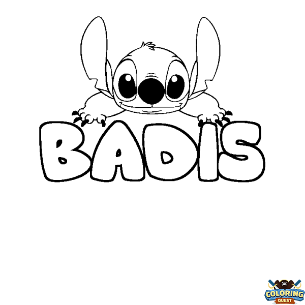 Coloring page first name BADIS - Stitch background