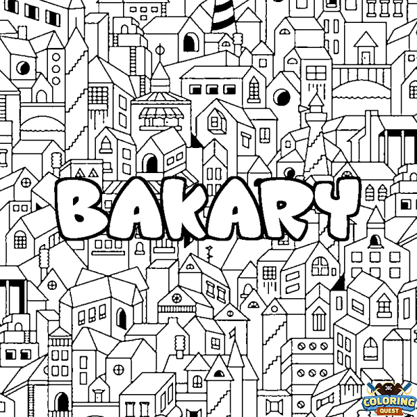 Coloring page first name BAKARY - City background