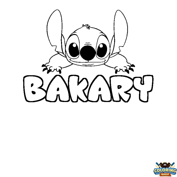 Coloring page first name BAKARY - Stitch background