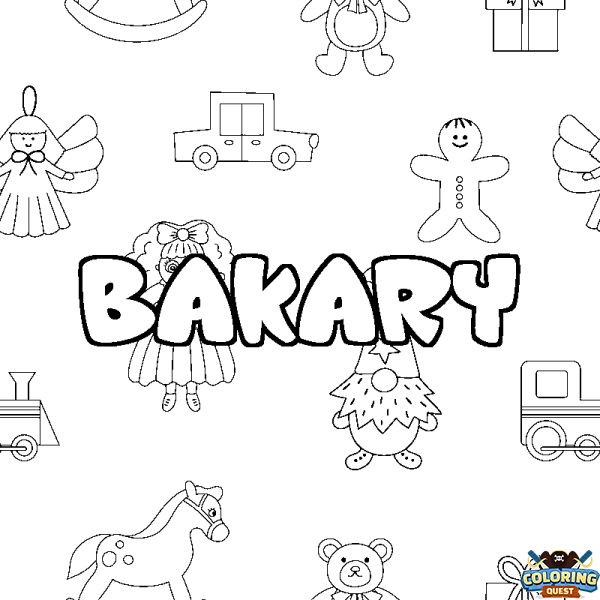 Coloring page first name BAKARY - Toys background