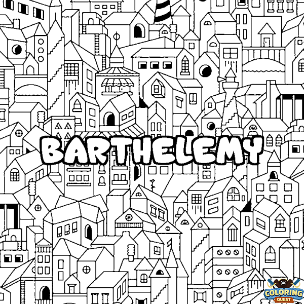 Coloring page first name BARTHELEMY - City background