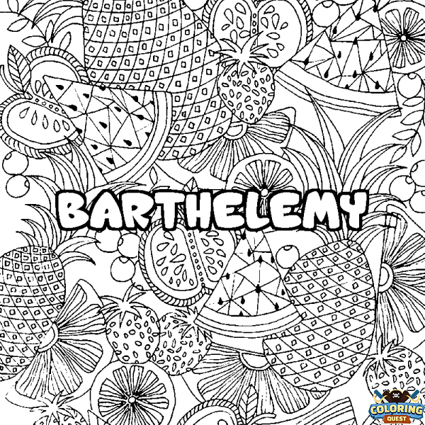 Coloring page first name BARTHELEMY - Fruits mandala background