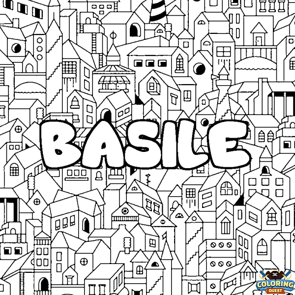 Coloring page first name BASILE - City background