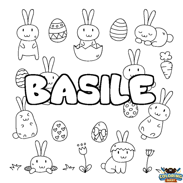 Coloring page first name BASILE - Easter background