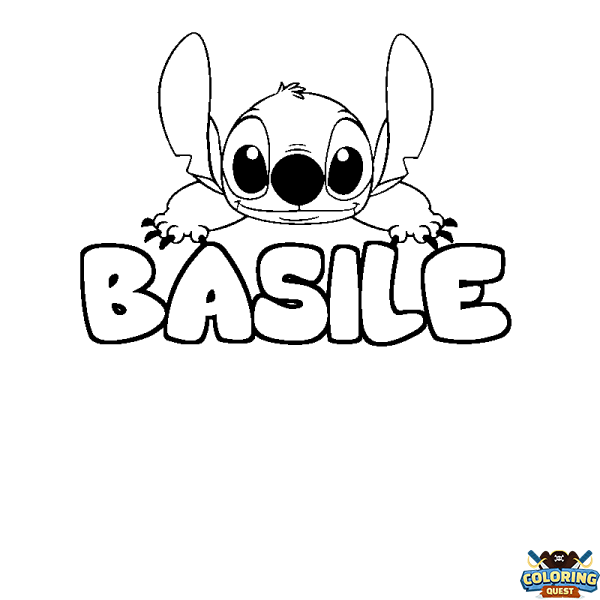 Coloring page first name BASILE - Stitch background