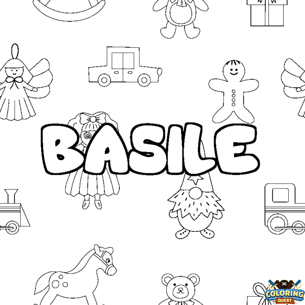 Coloring page first name BASILE - Toys background